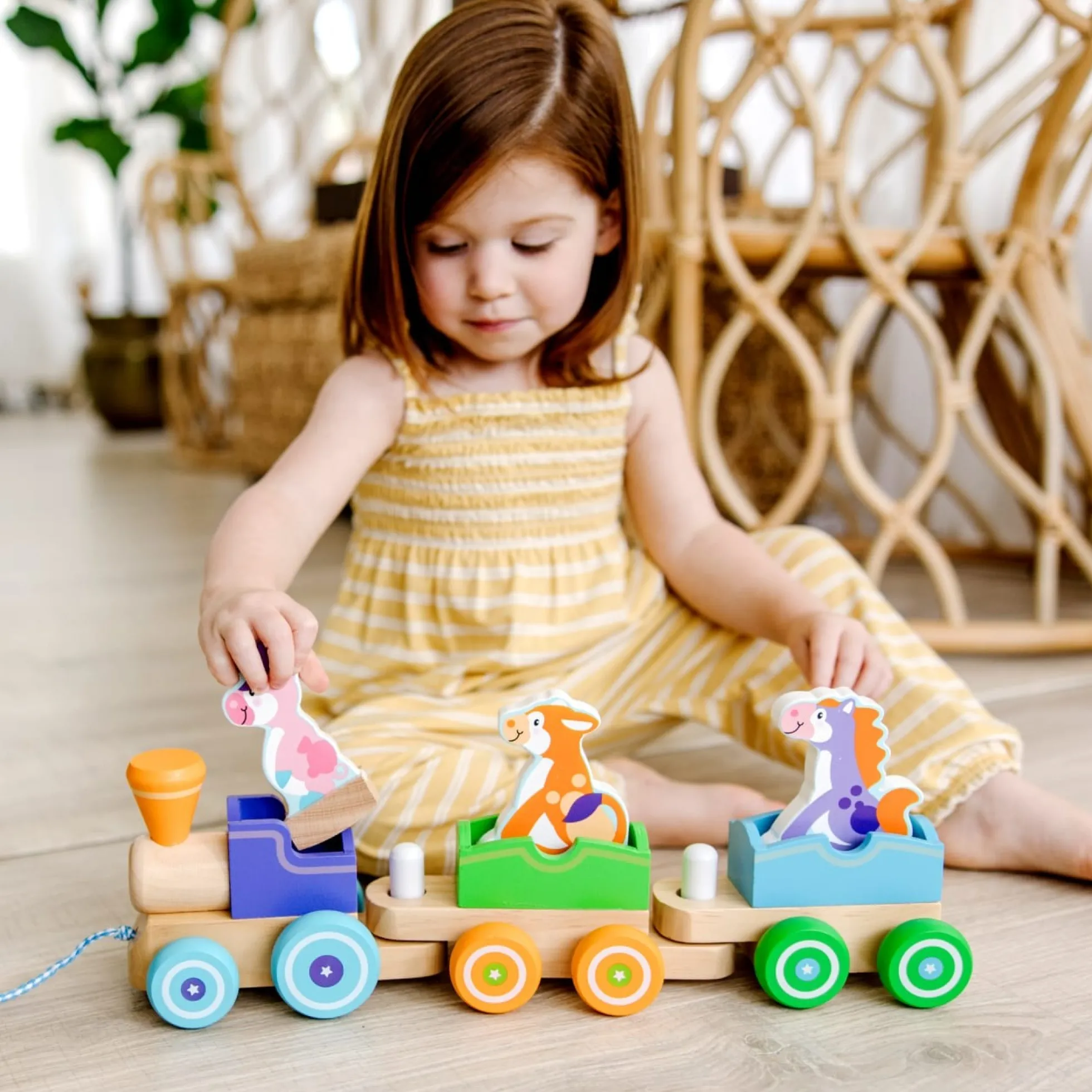 First Play Wooden Rocking Farm Animals Pull Train