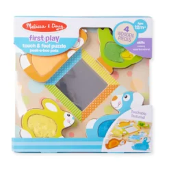 First Play Wooden Touch and Feel Puzzle Peek-a-Boo Pets With Mirror
