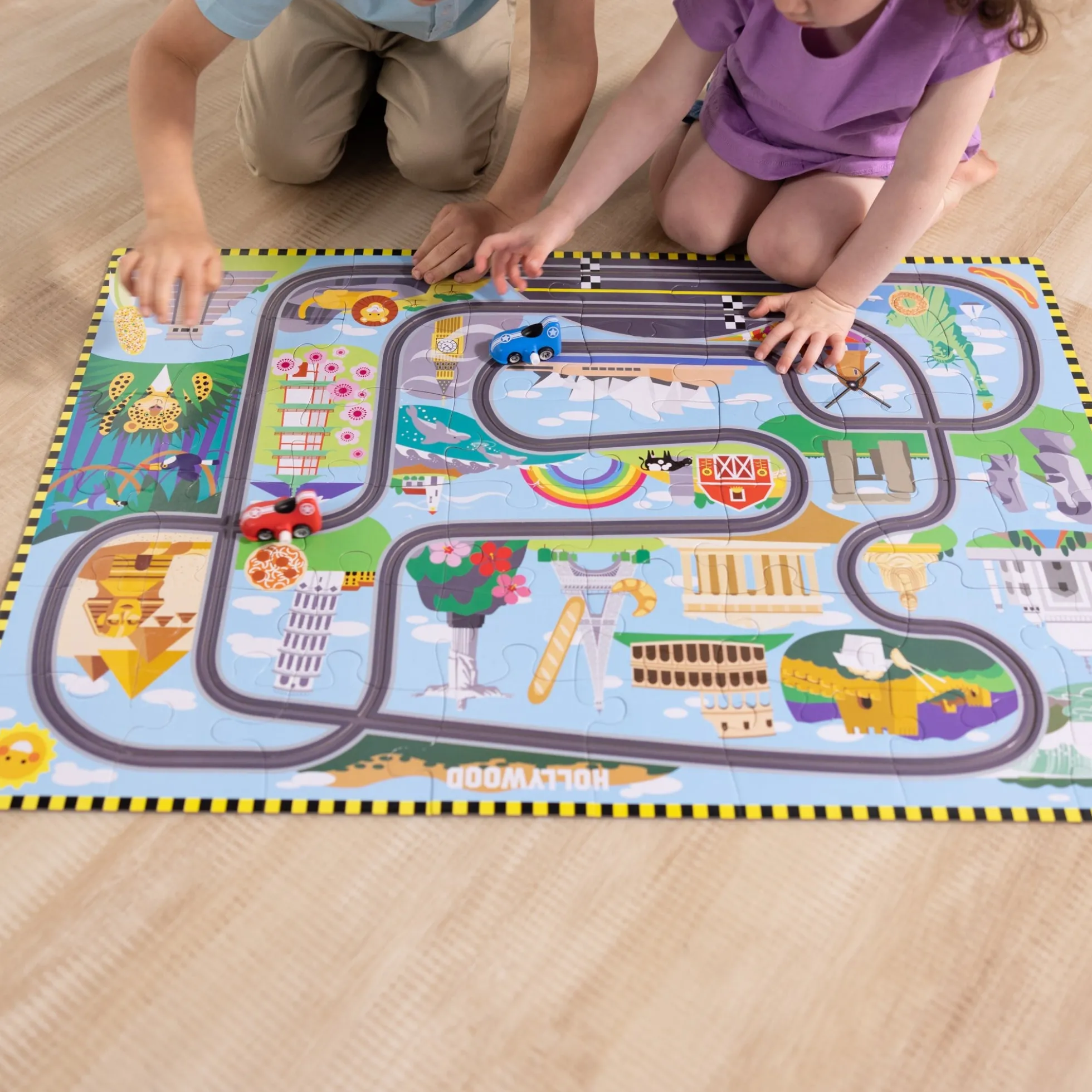 Race Around the World Tracks Floor Puzzle - 48 Pieces