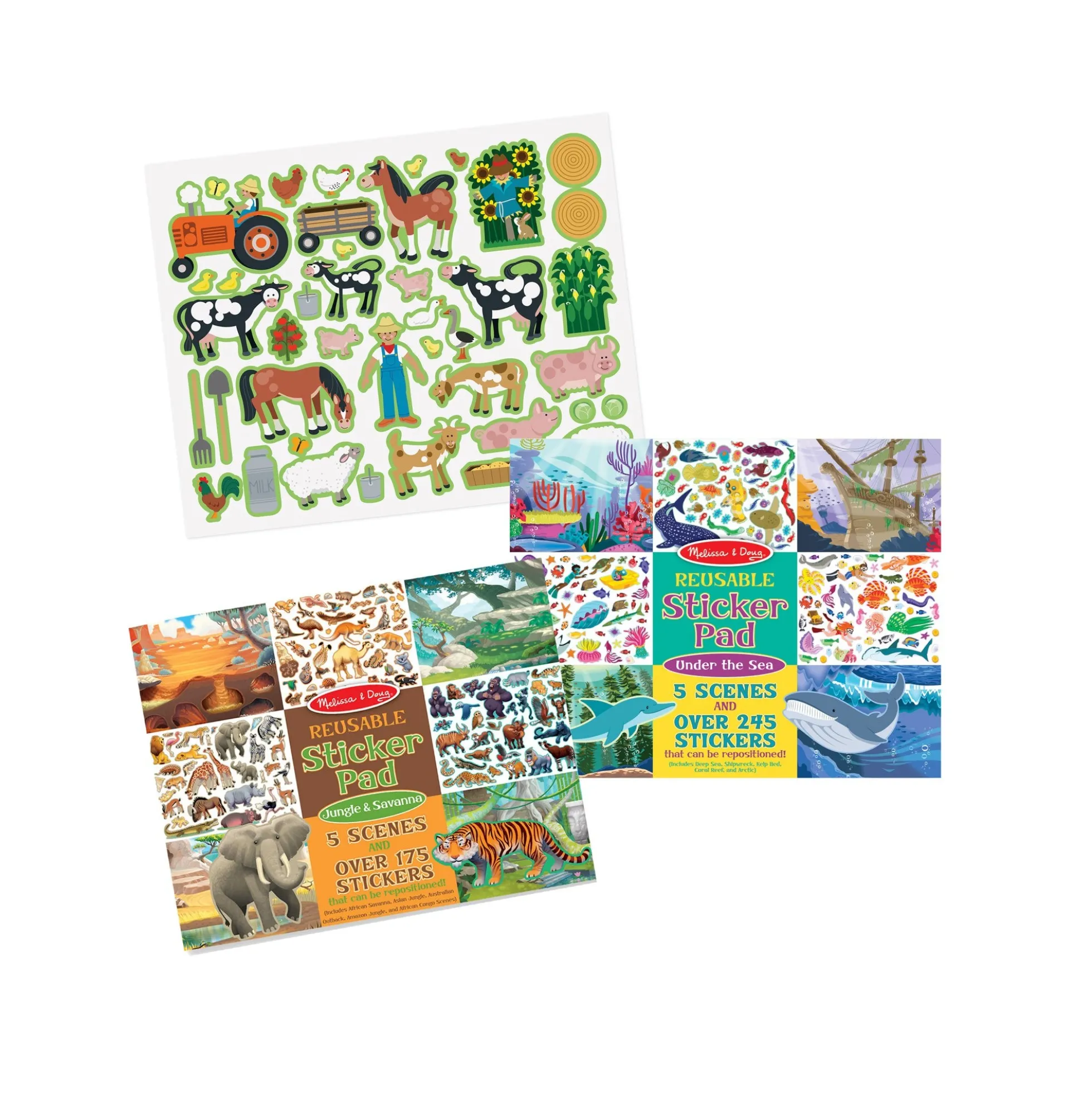 Reusable Sticker Pad 3-Pack: Jungle, Farm, Under the Sea