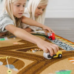 Round the Construction Zone Work Site Rug & Vehicle Set