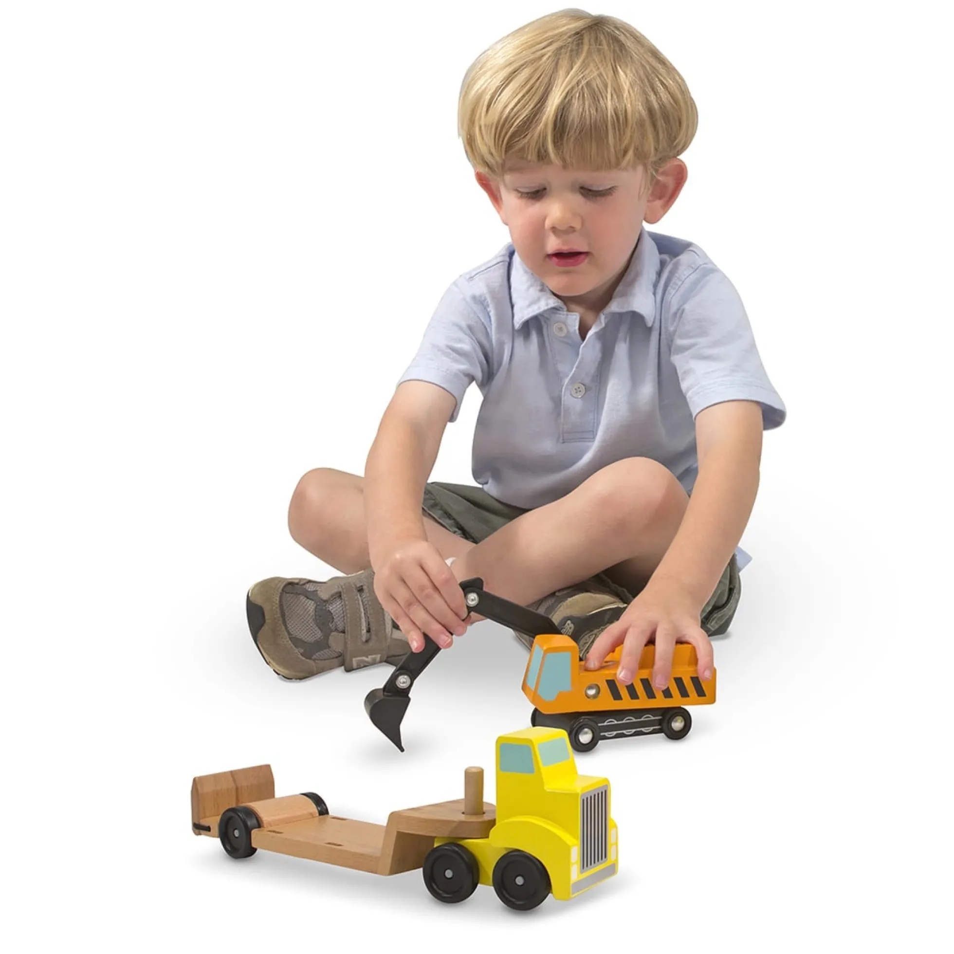 Trailer & Excavator Wooden Vehicles Play Set