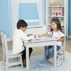 Wooden Table & 2 Chairs - Gray