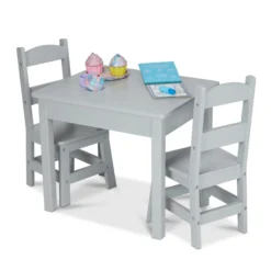 Wooden Table & 2 Chairs - Gray
