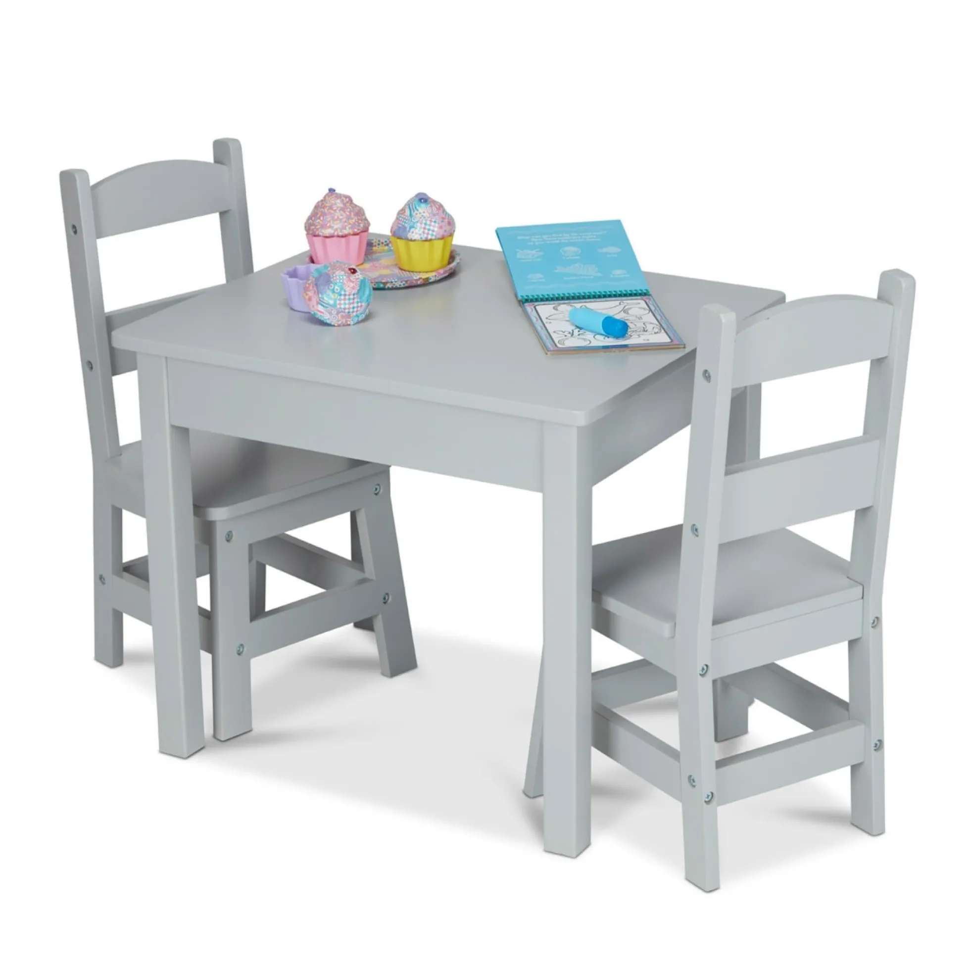 Wooden Table & 2 Chairs - Gray