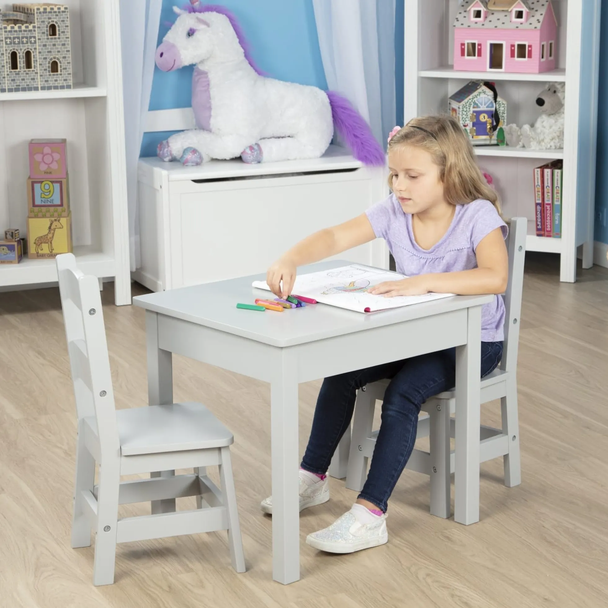 Wooden Table & 2 Chairs - Gray