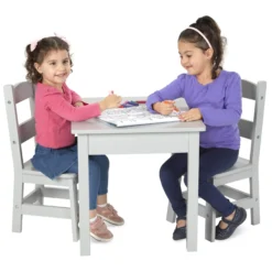 Wooden Table & 2 Chairs - Gray