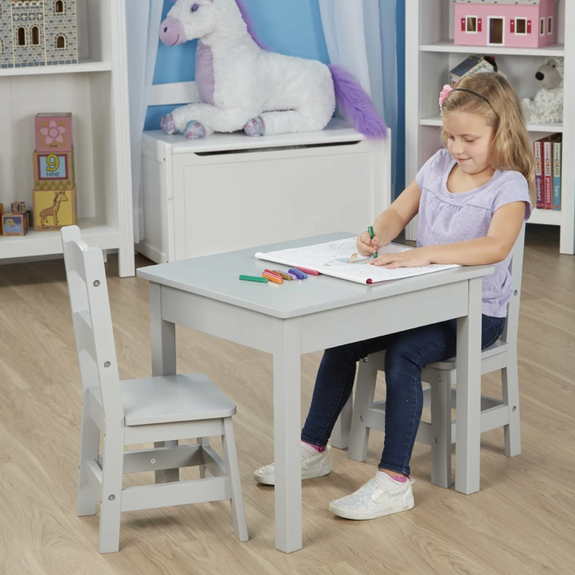 Wooden Table & 2 Chairs - Gray