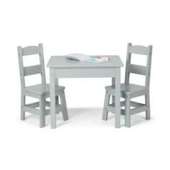 Wooden Table & 2 Chairs - Gray