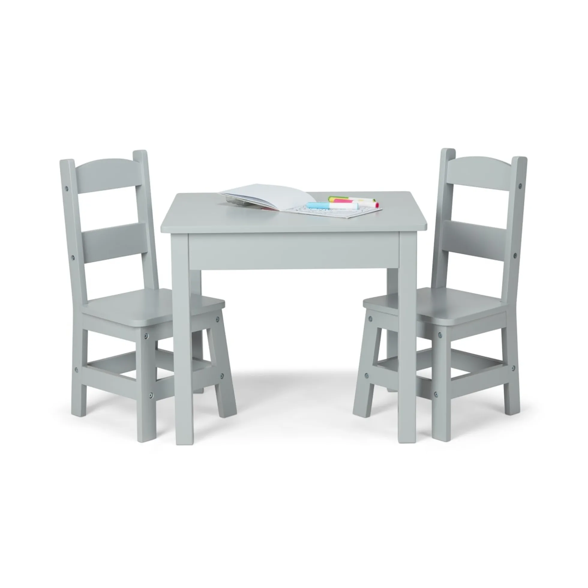 Wooden Table & 2 Chairs - Gray