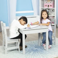Wooden Table & 2 Chairs - Gray