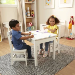 Wooden Table & Chairs - White